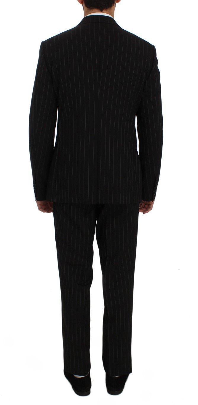 Black Striped Wool Slim Fit Staff Suit