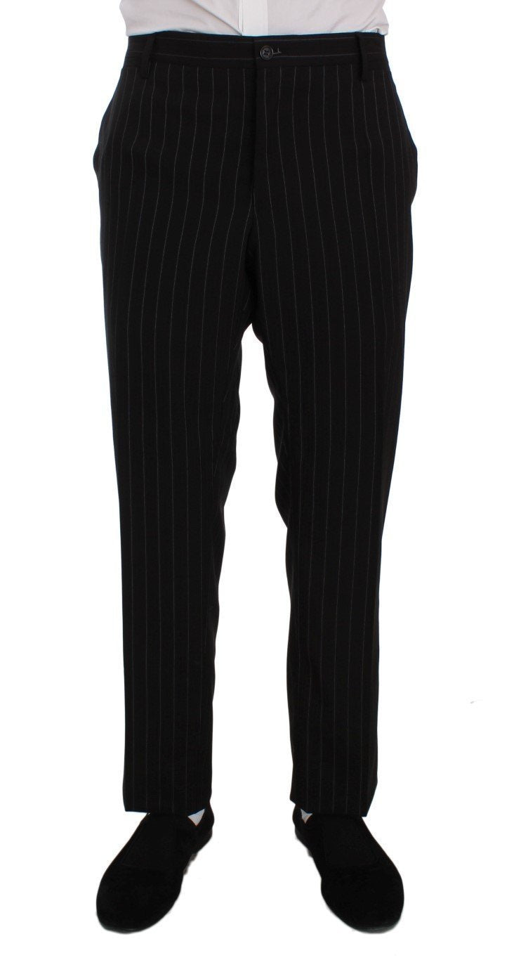 Black Striped Wool Slim Fit Staff Suit