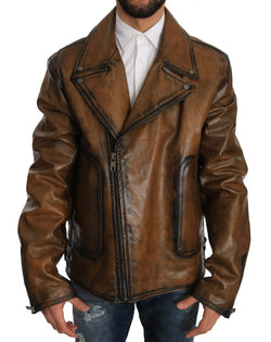 Brown Leather Biker Motorcycle Jacket