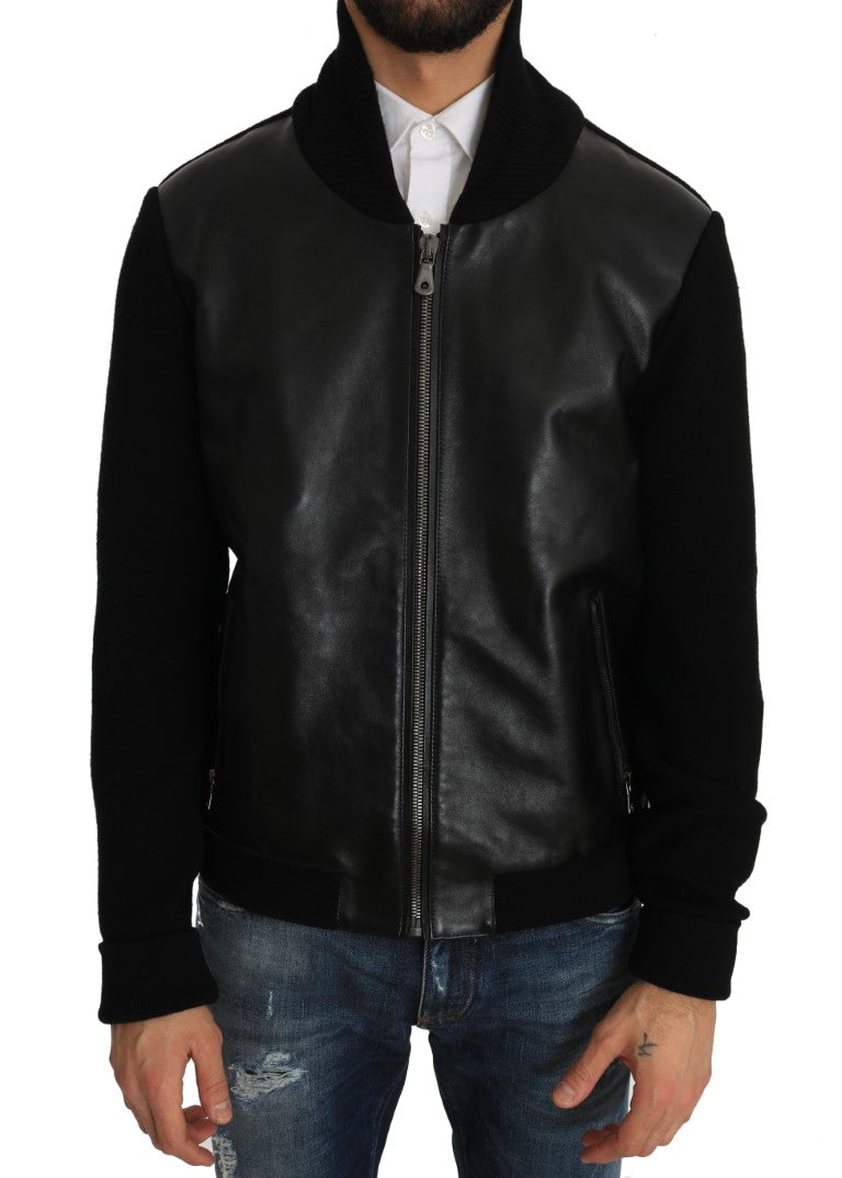 Black Leather Cotton Zipper Coat Jacket