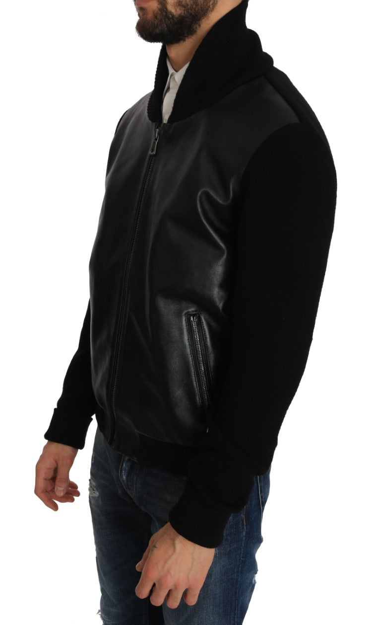 Black Leather Cotton Zipper Coat Jacket