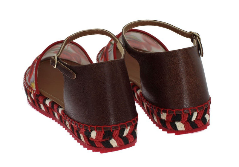 Floral Leather Espadrilles Sandals