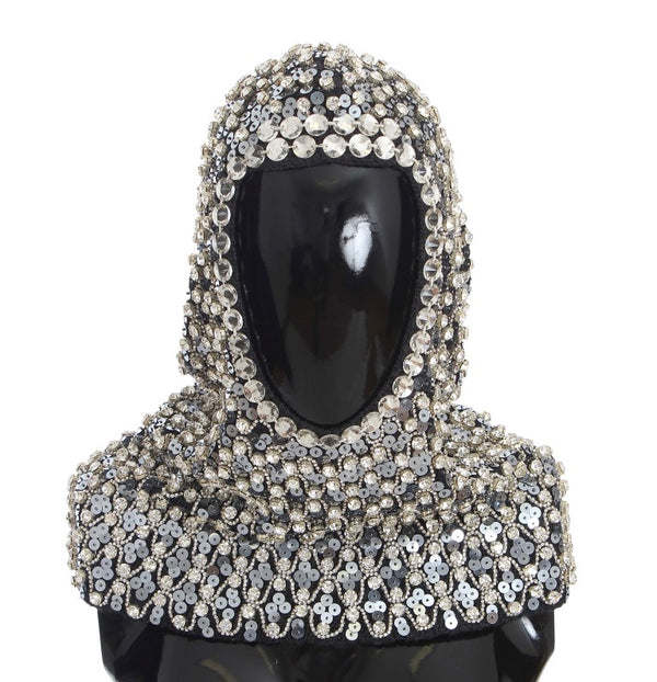 Gray Wool Crystal Sequined Hood Scarf Hat