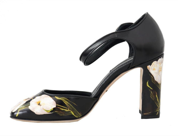 Black Tulip Leather Crystal Shoes