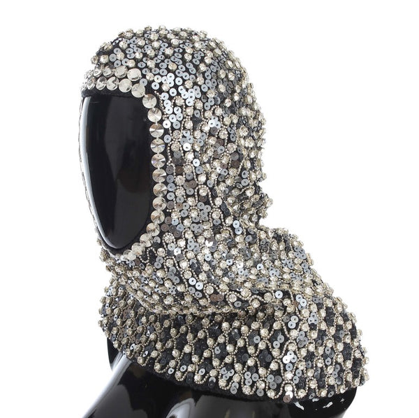 Gray Wool Crystal Sequined Hood Scarf Hat