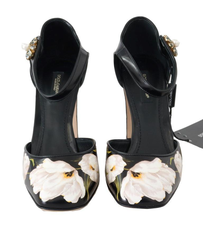 Black Tulip Leather Crystal Shoes