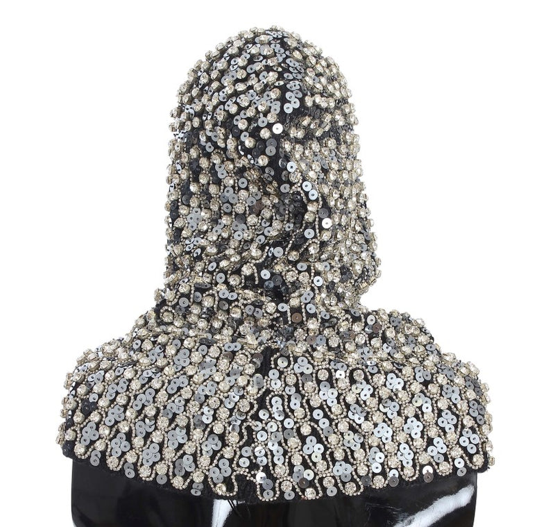 Gray Wool Crystal Sequined Hood Scarf Hat
