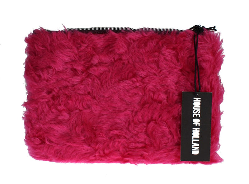 Pink Fur Leather Clutch Bag