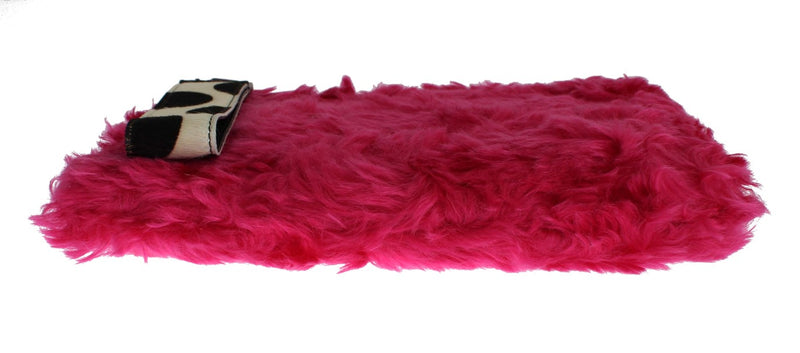 Pink Fur Leather Clutch Bag