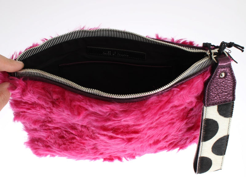 Pink Fur Leather Clutch Bag