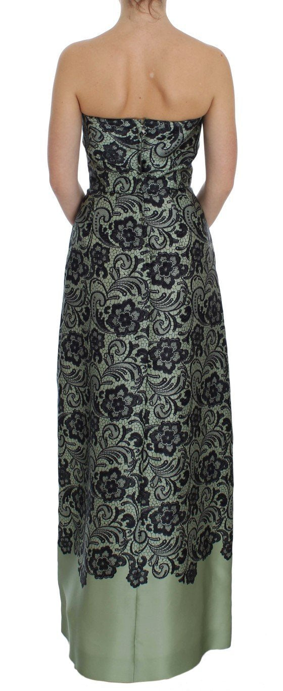 Green Floral Lace Silk Corset Maxi Dress