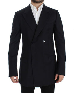 Black Wool Long Double Blazer Jacket Coat