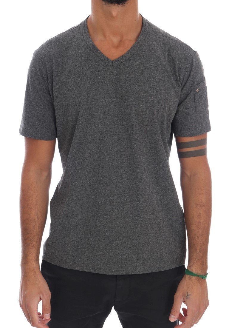 Gray Cotton V-neck T-Shirt