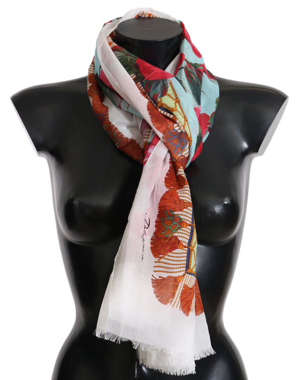 Blue Red Roses Cotton Shawl Wrap Scarf