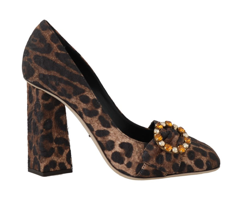 Brown Brocade Leopard Crystal Pumps