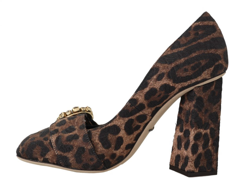 Brown Brocade Leopard Crystal Pumps