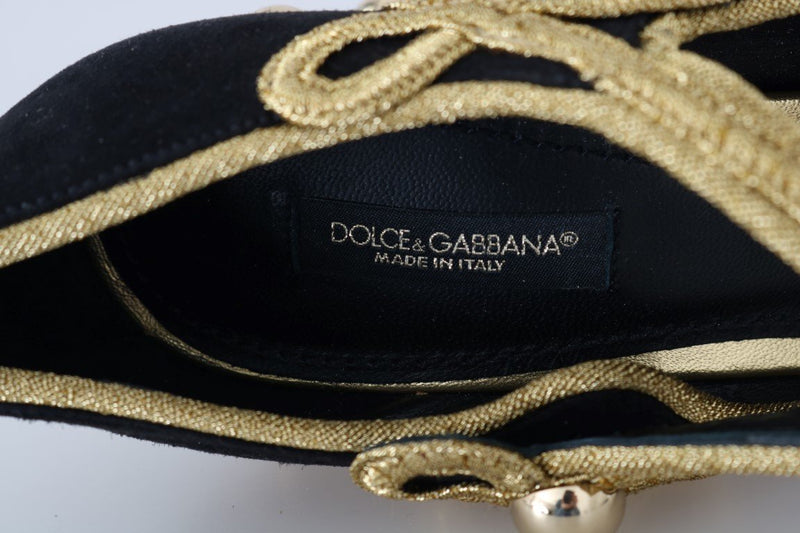 Black Suede Gold Baroque Mary Janes Shoes
