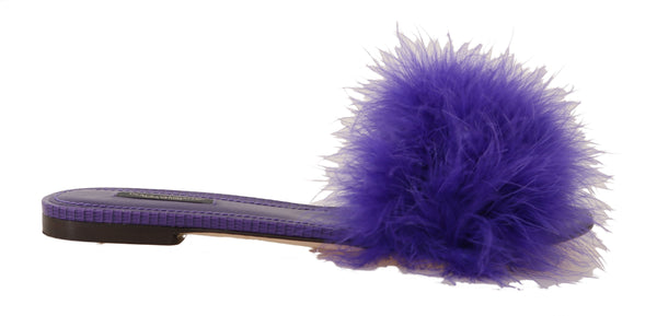 Purple Plumage Fluffy Flat Slippers