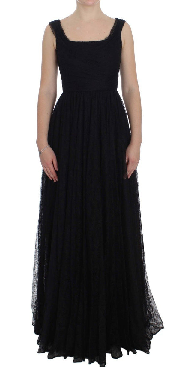 Black Floral Lace Sheath Maxi Dress