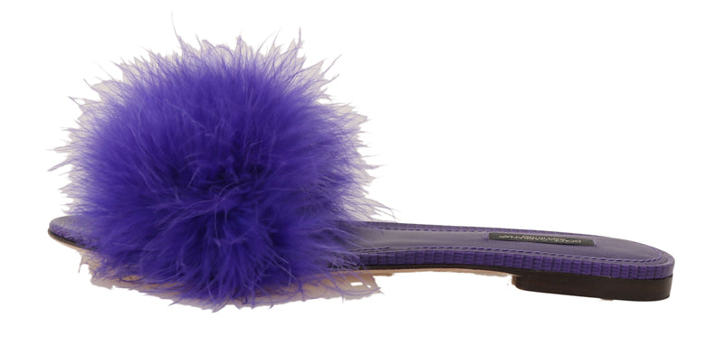 Purple Plumage Fluffy Flat Slippers
