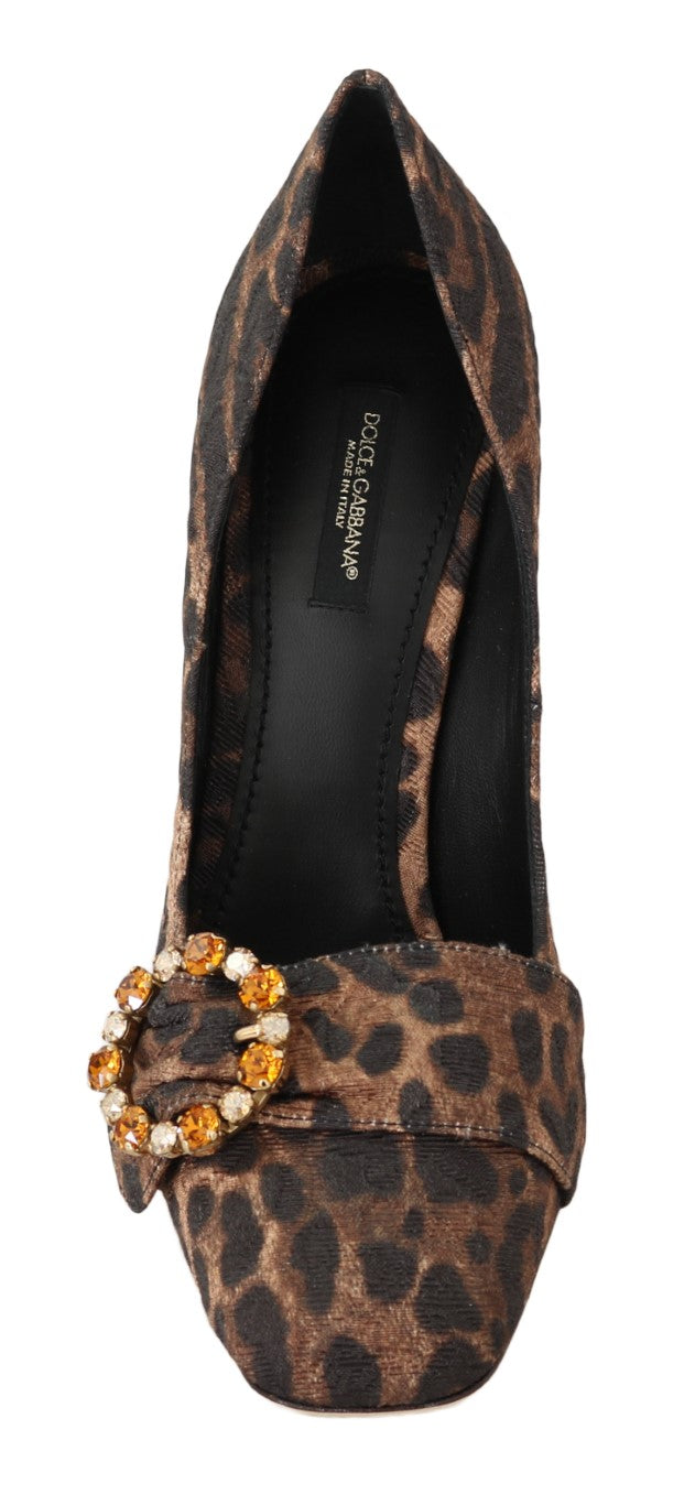 Brown Brocade Leopard Crystal Pumps