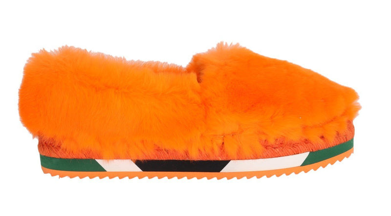 Orange Rabbit Fur Espadrilles Loafers