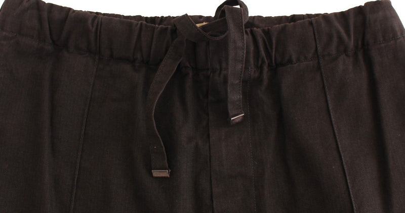 Black striped cotton stretch casual pants