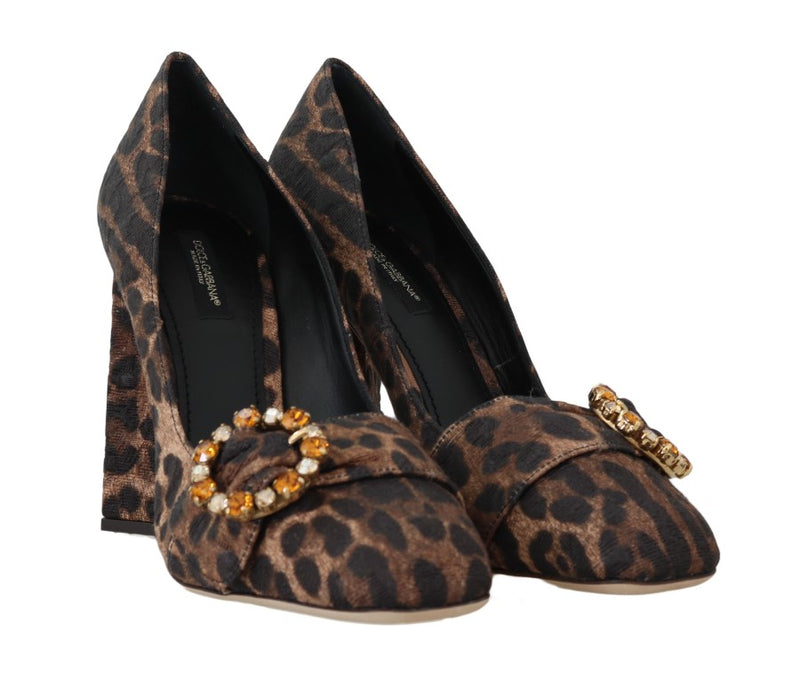 Brown Brocade Leopard Crystal Pumps