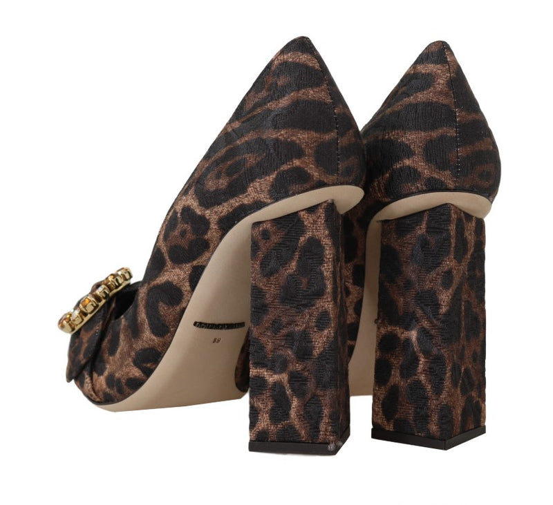 Brown Brocade Leopard Crystal Pumps