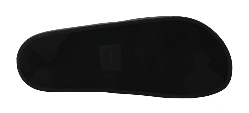 Black Rubber Leather Beachwear Slides