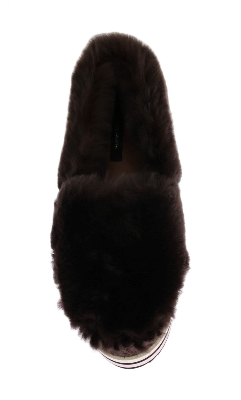 Brown Rabbit Fur Espadrilles Loafers