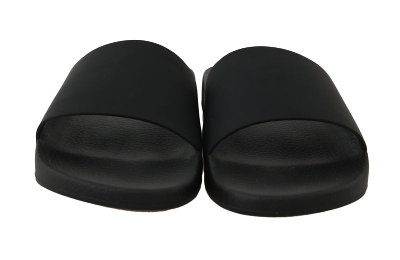 Black Rubber Leather Beachwear Slides