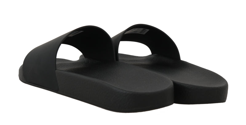 Black Rubber Leather Beachwear Slides