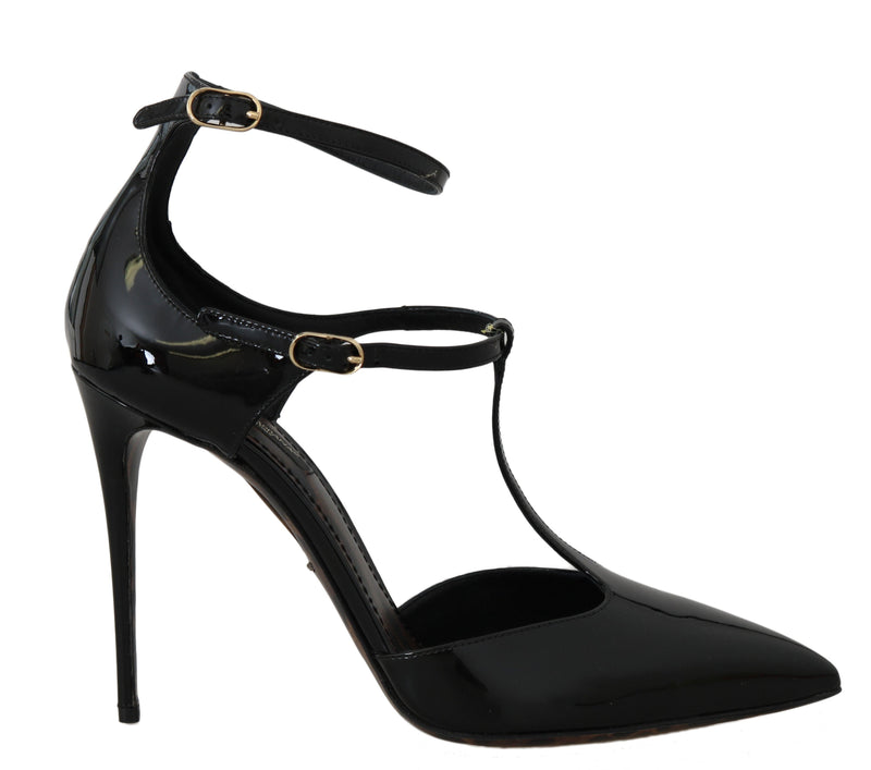 Black Patent Leather Ankle Strap Stilettos