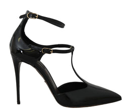 Black Patent Leather Ankle Strap Stilettos