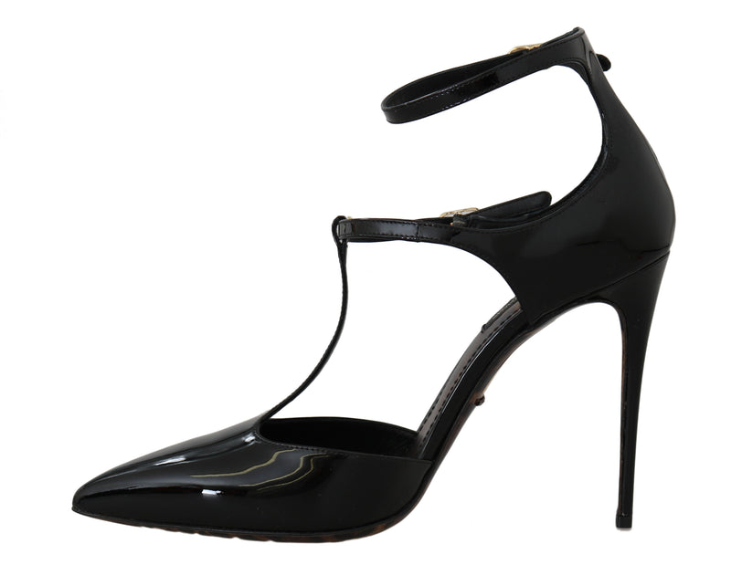 Black Patent Leather Ankle Strap Stilettos