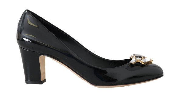 Black Patent Leather Crystal Pumps