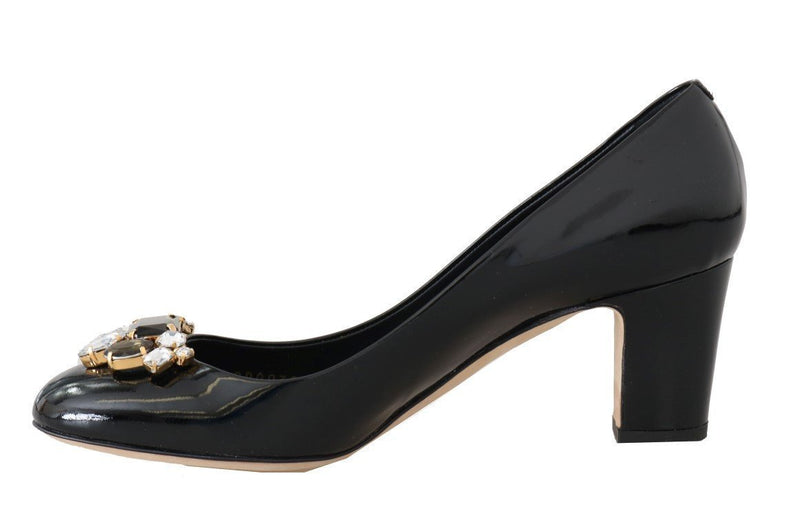 Black Patent Leather Crystal Pumps