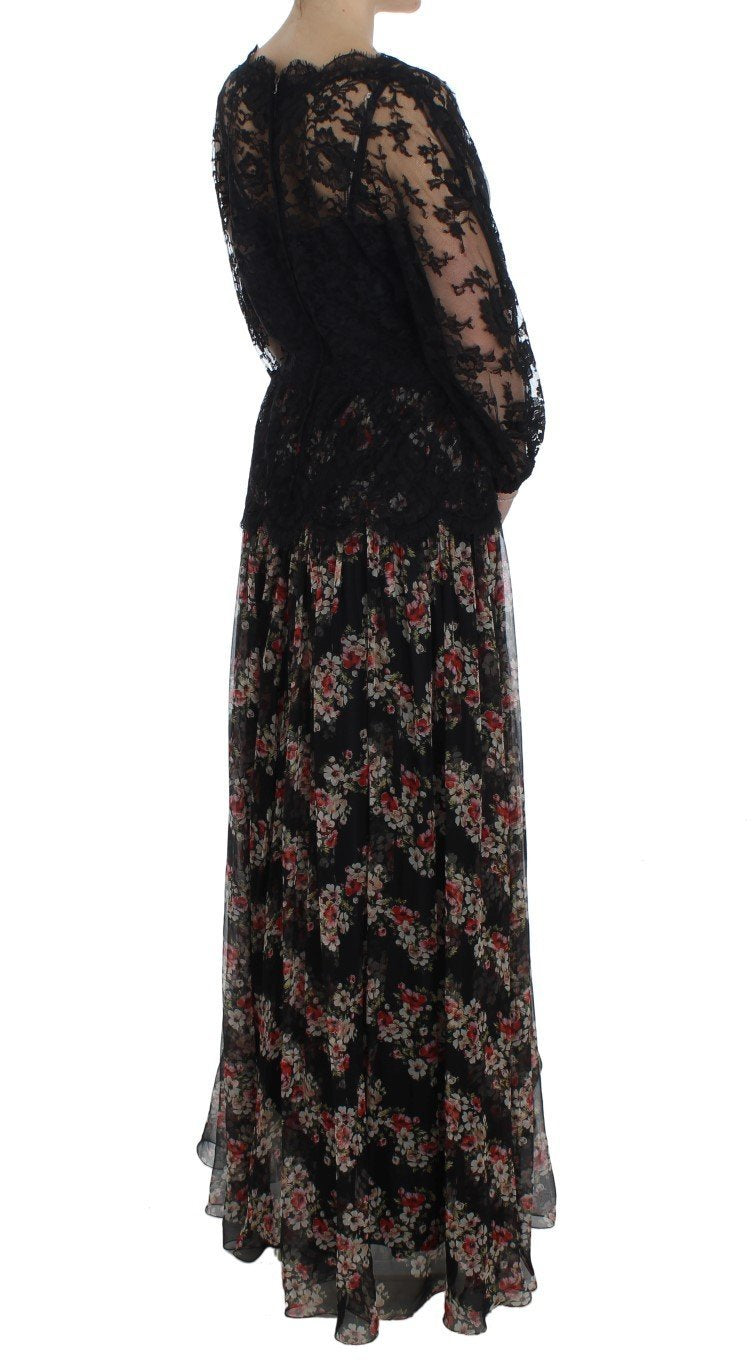 Floral Lace Silk Long Maxi Dress