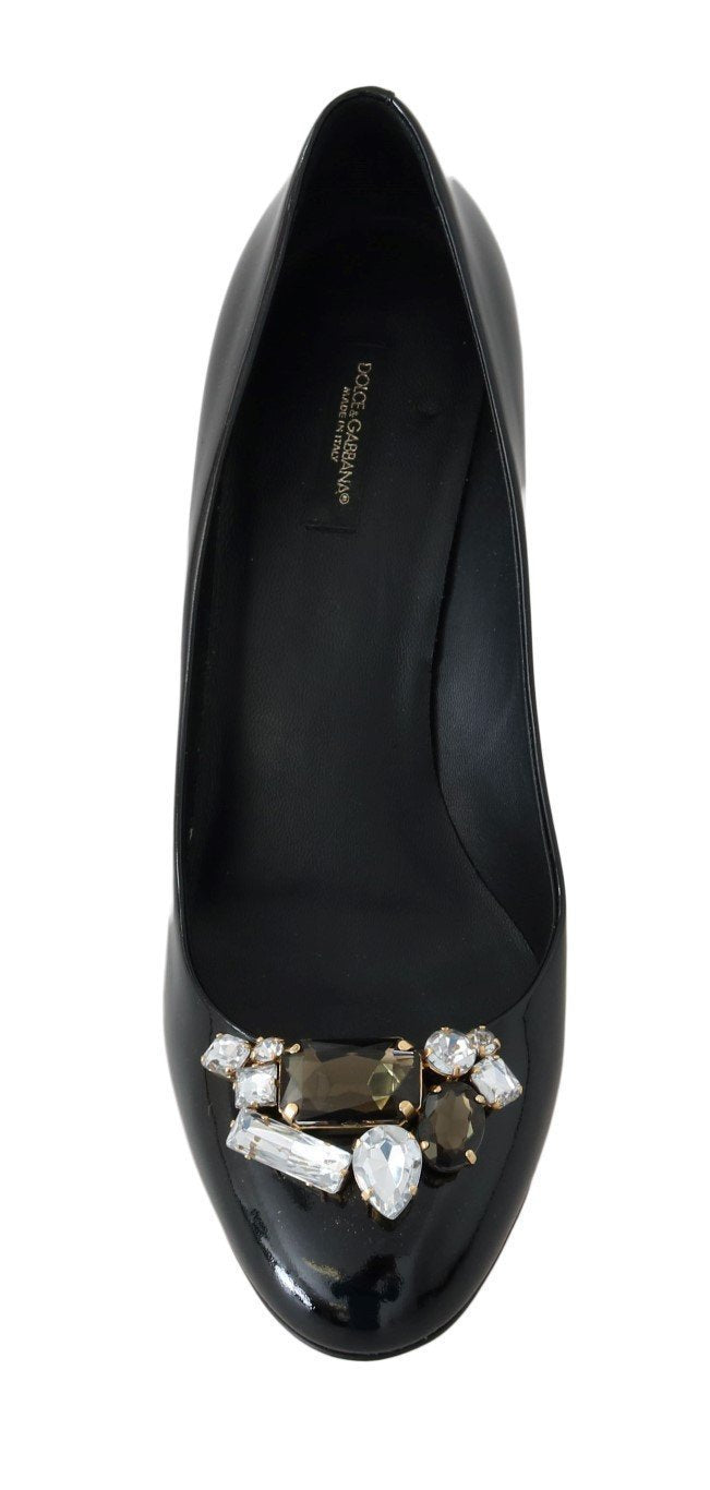 Black Patent Leather Crystal Pumps