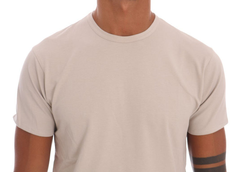 Beige Cotton Stretch Crew-neck T-Shirt