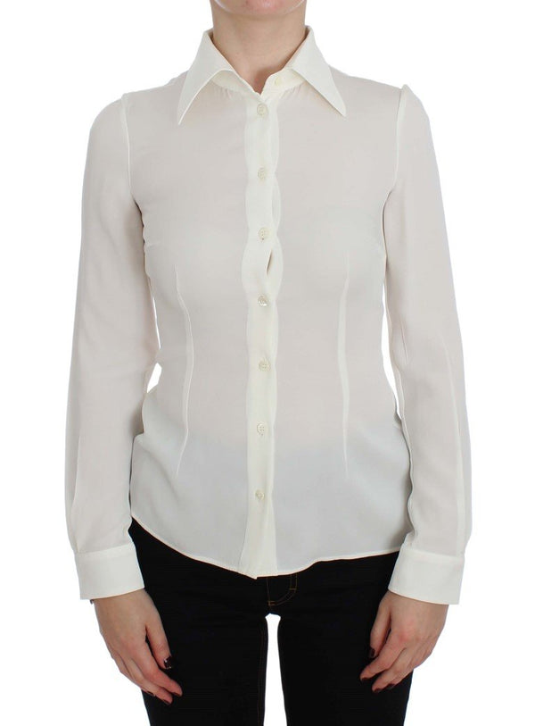 White Silk Stretch Long Sleeve Shirt