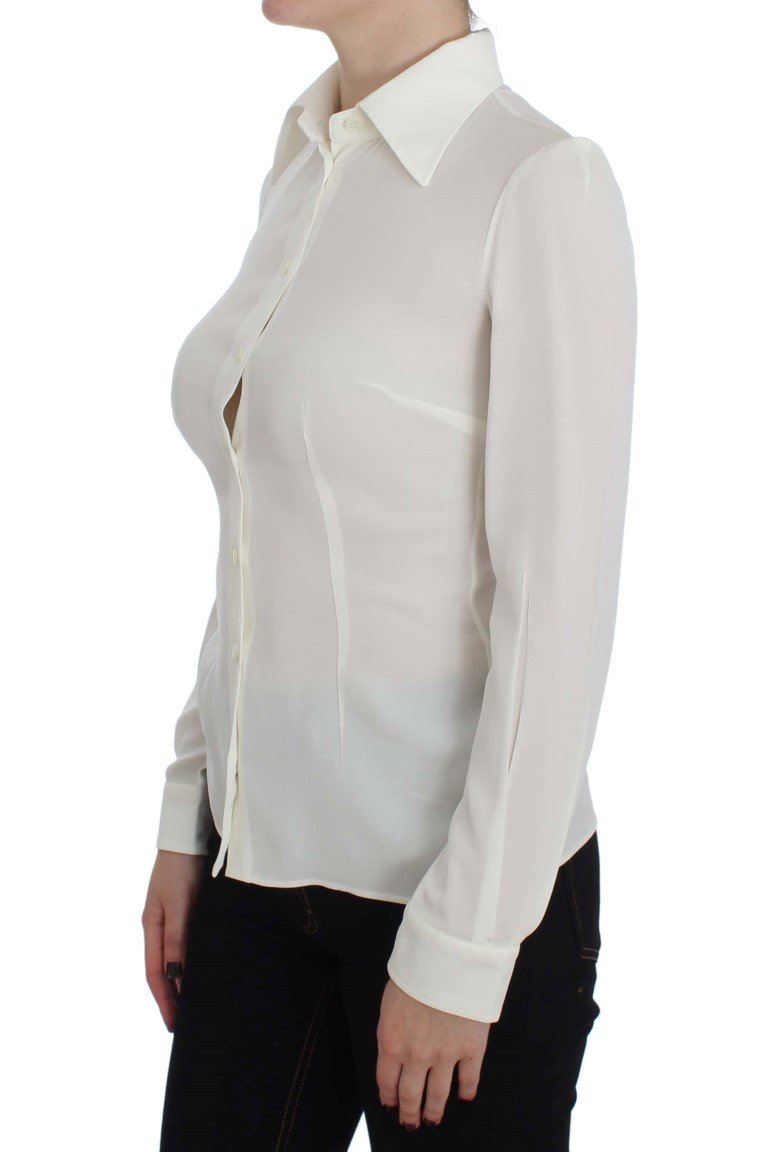 White Silk Stretch Long Sleeve Shirt