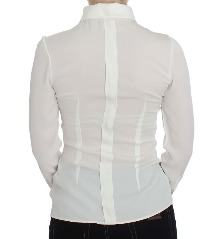 White Silk Stretch Long Sleeve Shirt