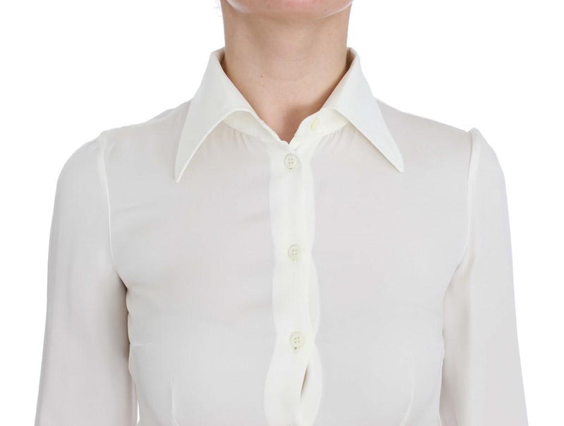 White Silk Stretch Long Sleeve Shirt