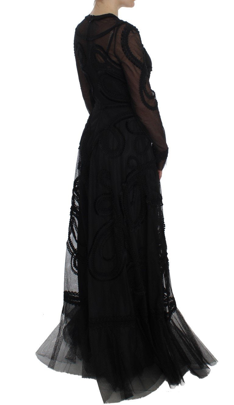 Black Netted Torero Full Length Maxi Dress