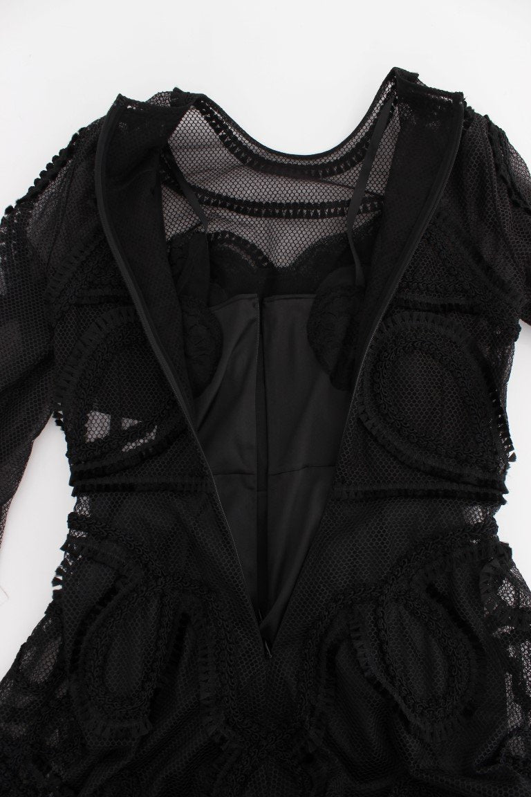 Black Netted Torero Full Length Maxi Dress