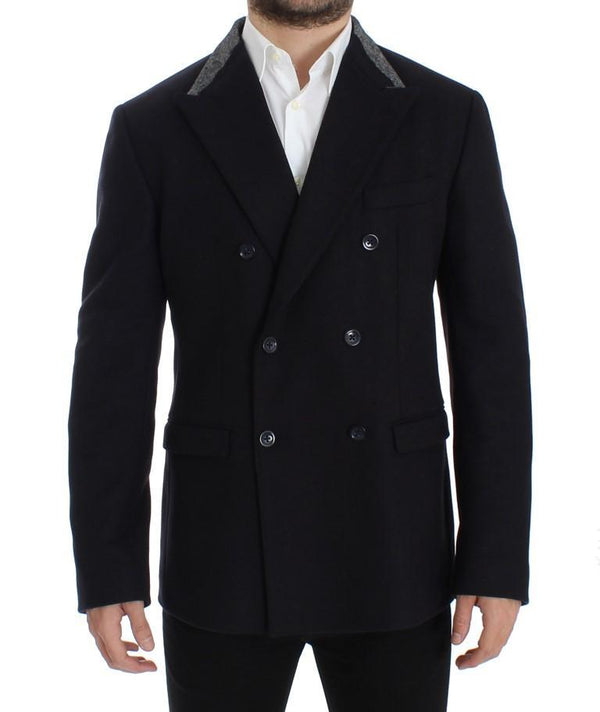 Black wool stretch double blazer