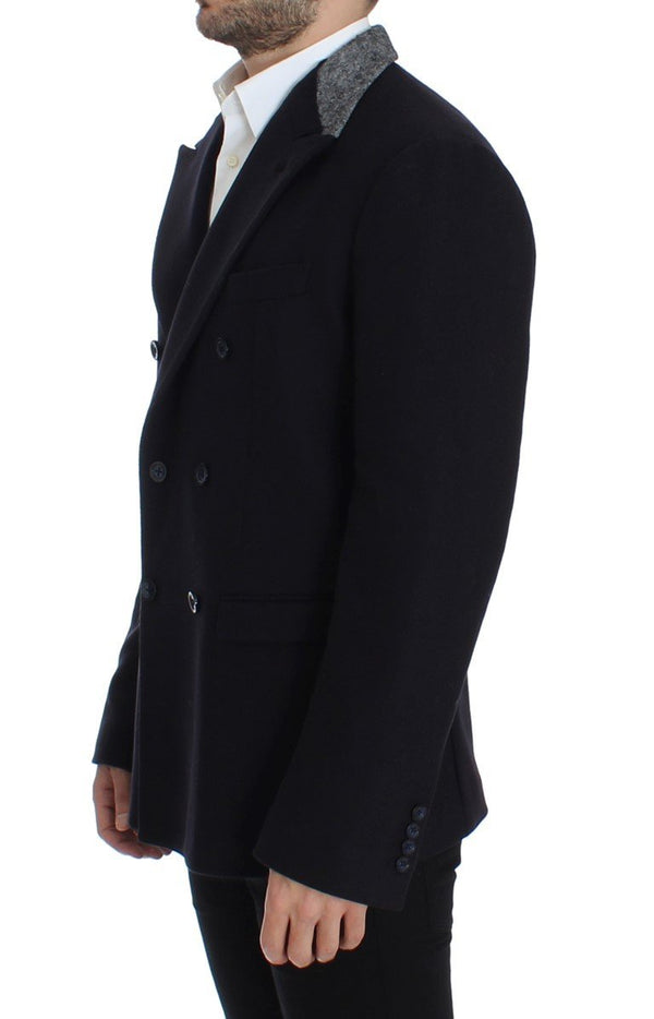 Black wool stretch double blazer
