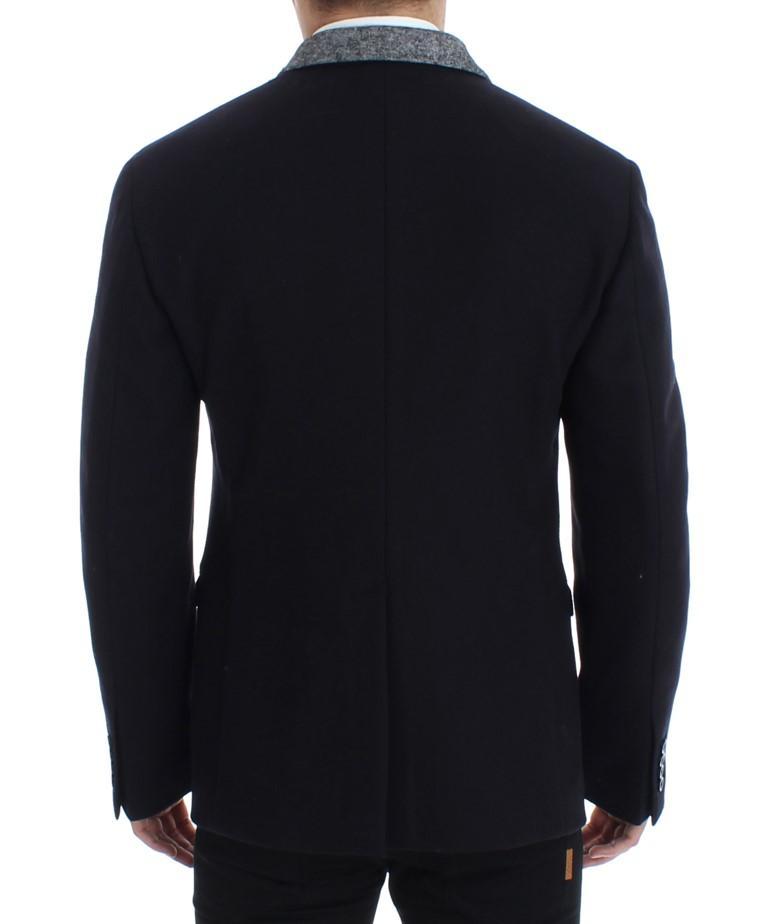 Black wool stretch double blazer